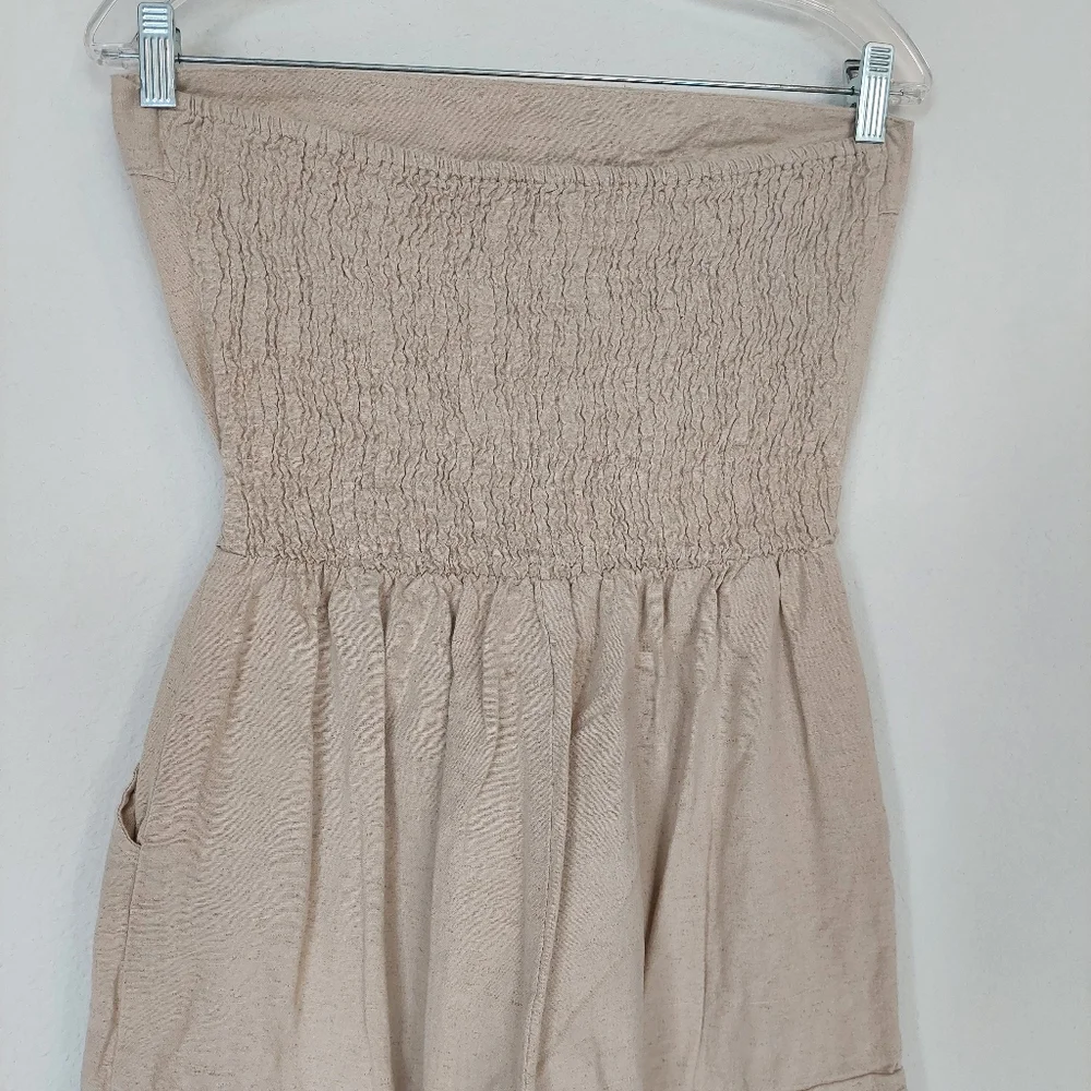 Sim&Sam Linen‎ Cotton Blend Belted Wide Leg Cargo Strapless Jumpsuit Size Large